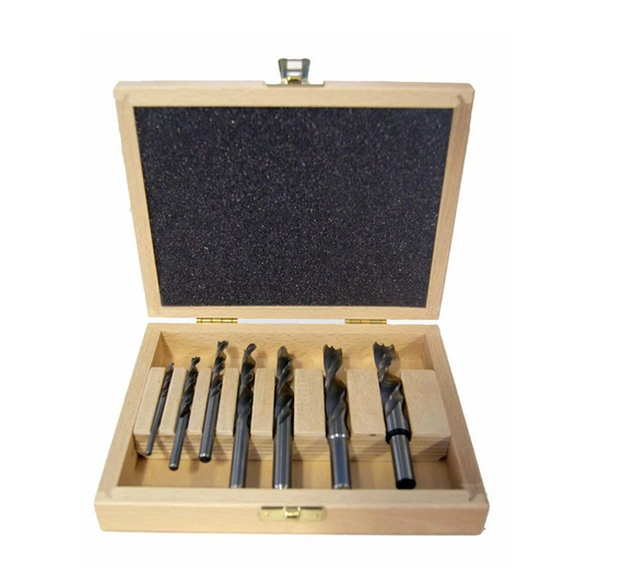 Fisch — 7-Piece Imperial Brad Point Drill Bit Set (Long/Standard Wooden Sleeve Packaging, Made in Austria)