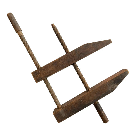 Antique / Vintage — Hand-Carved Wooden Screw Clamp